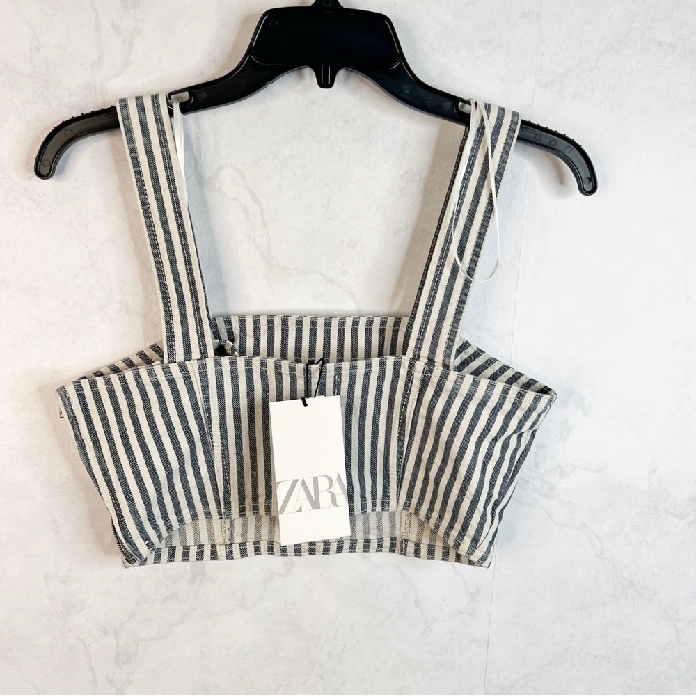 [Zara] Striped Denim Crop Top - Picture 4 of 12
